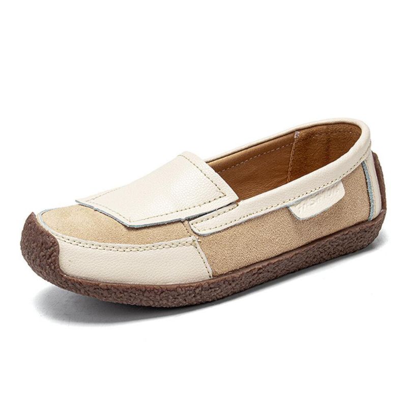 Kvinnor Comfy Läder Splicing Mjuk Slip On Flat Loafers