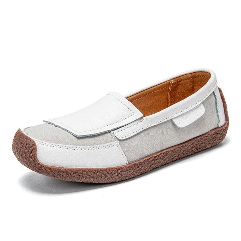 Kvinnor Comfy Läder Splicing Mjuk Slip On Flat Loafers