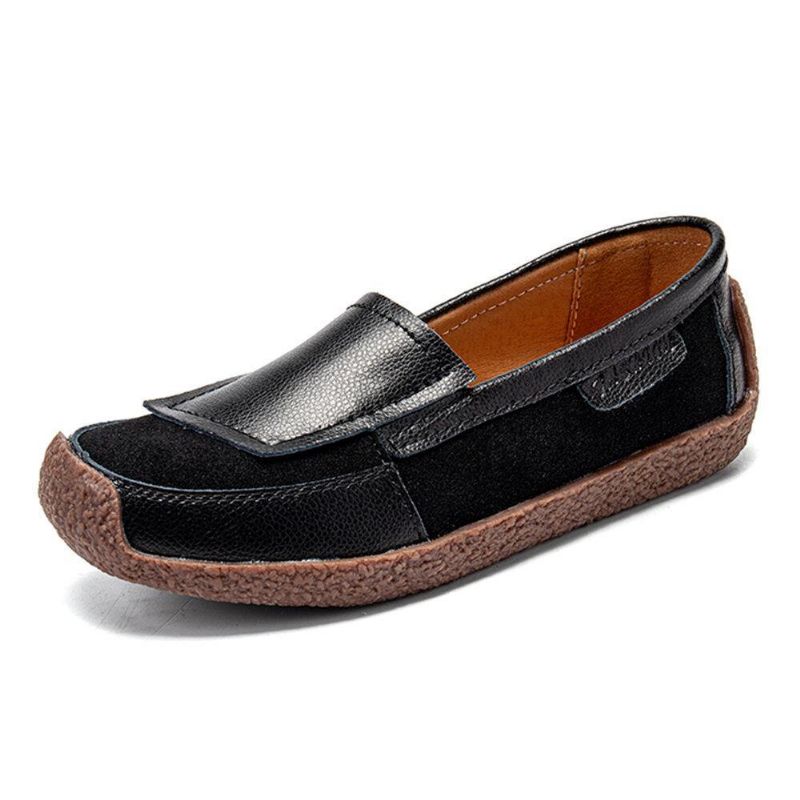 Kvinnor Comfy Läder Splicing Mjuk Slip On Flat Loafers