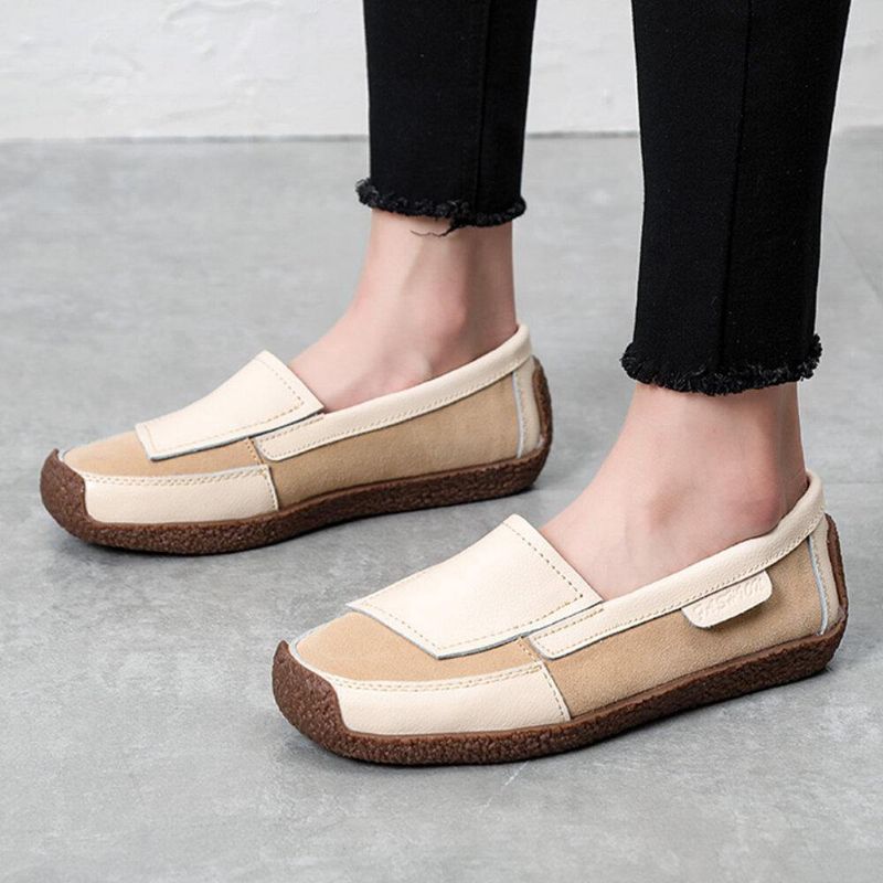 Kvinnor Comfy Läder Splicing Mjuk Slip On Flat Loafers