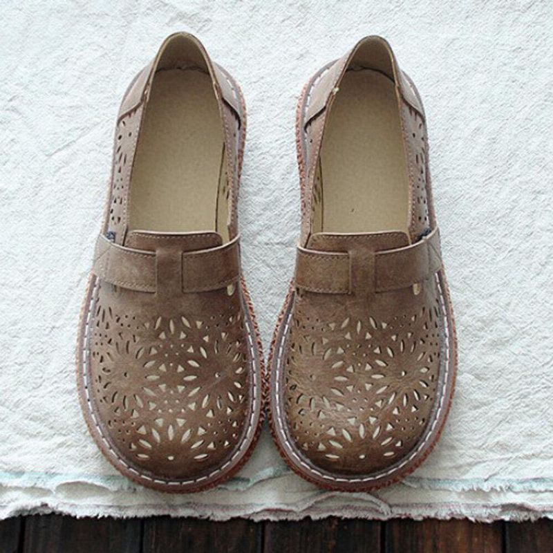 Kvinnor Retro Casual Slip On Rund Toe Andas Slitstarka Loafers Skor