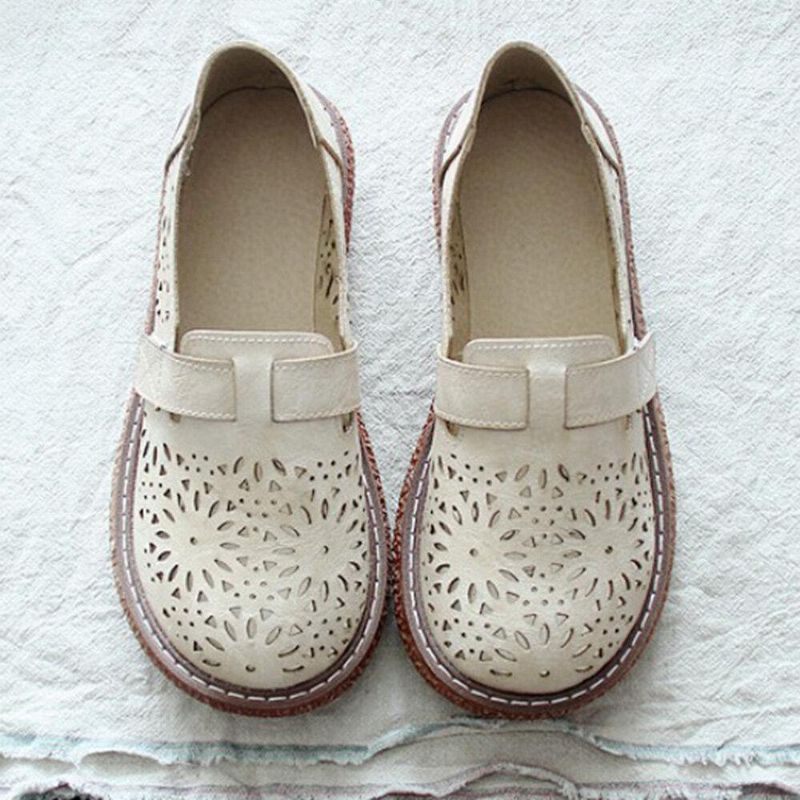 Kvinnor Retro Casual Slip On Rund Toe Andas Slitstarka Loafers Skor