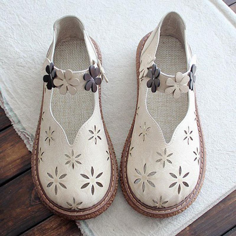 Kvinnor Sweet Casual Calico Band Hook Loop Hollow Out Andas Loafers Skor