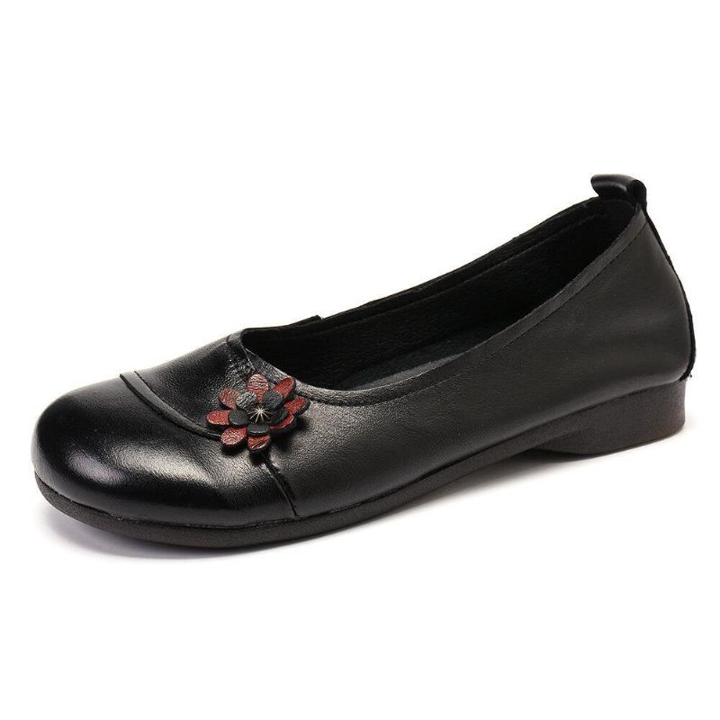 Kvinnors Läderblommor Slip On Platta Skor Loafers Skor