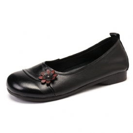 Kvinnors Läderblommor Slip On Platta Skor Loafers Skor