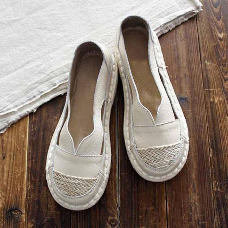 Plus Size Dam Loafers Rund Tå Casual Hollow Stitching Slip-On Platta Skor