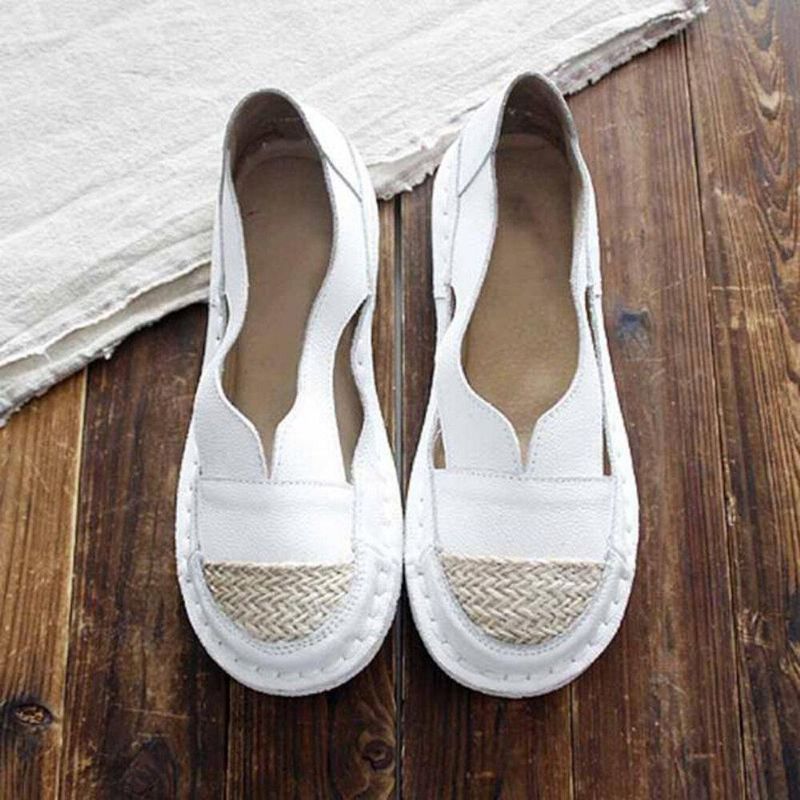 Plus Size Dam Loafers Rund Tå Casual Hollow Stitching Slip-On Platta Skor