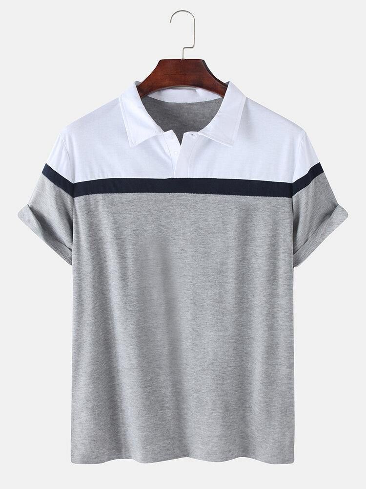 Colorblock Casual Sport Kortärmade Golfskjortor För Män