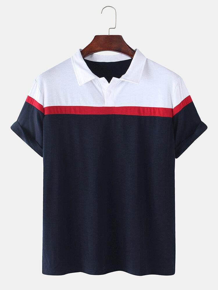 Colorblock Casual Sport Kortärmade Golfskjortor För Män