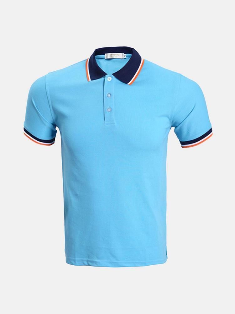 Herrmode Casual T-Shirts Med Krage I Kontrastfärg Uppfällbar Kortärmad Golftröja 7 Färger