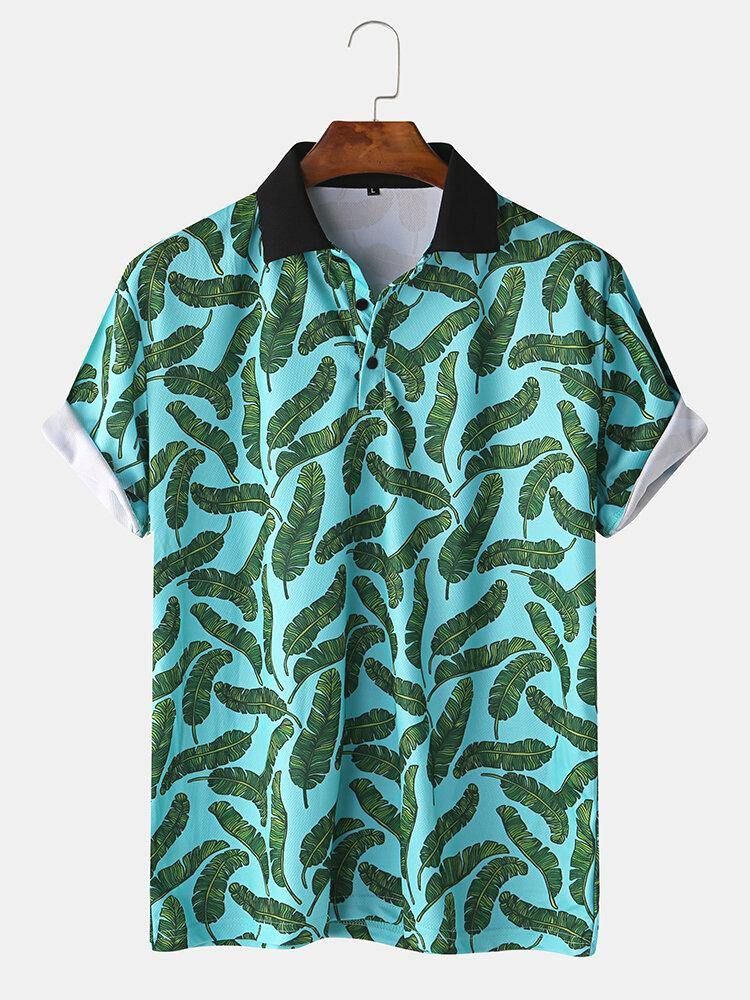 Män Casual Holiday Banana Leaf Print Golf Shirt