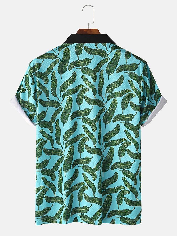 Män Casual Holiday Banana Leaf Print Golf Shirt