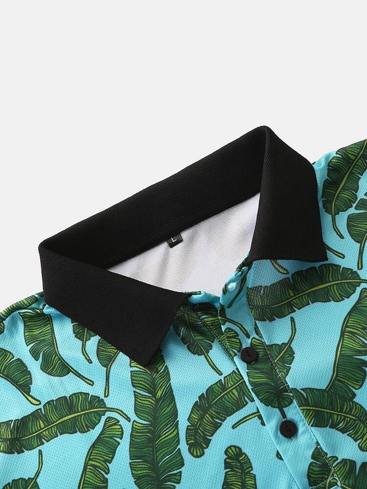 Män Casual Holiday Banana Leaf Print Golf Shirt