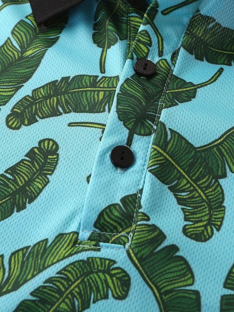 Män Casual Holiday Banana Leaf Print Golf Shirt