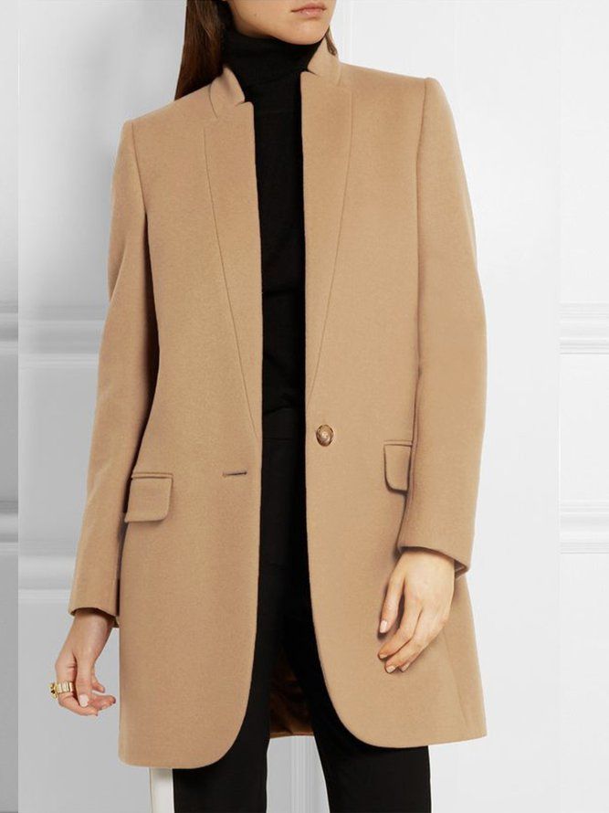 Långärmad Lapel Collar Plain Regular Fit Overcoat