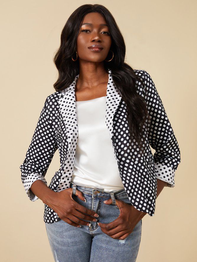 Polka Dots Lapel 3 4 Ärm Color-Block Blazer