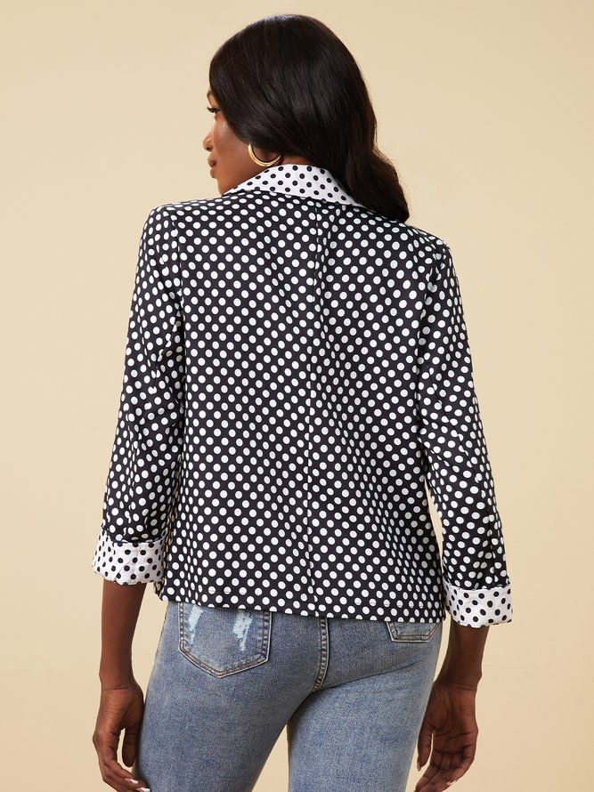 Polka Dots Lapel 3 4 Ärm Color-Block Blazer