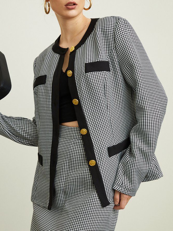 Urban Regular Fit Houndstooth Blazer Med Rund Hals