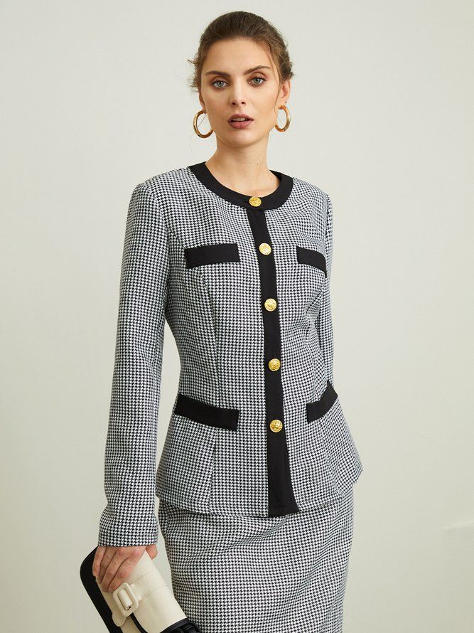 Urban Regular Fit Houndstooth Blazer Med Rund Hals