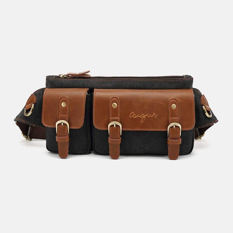 Herr Canvas Midjeväska Multifunktionell Hasp Pocket Outdoor Casual Chest Bag Axelväska