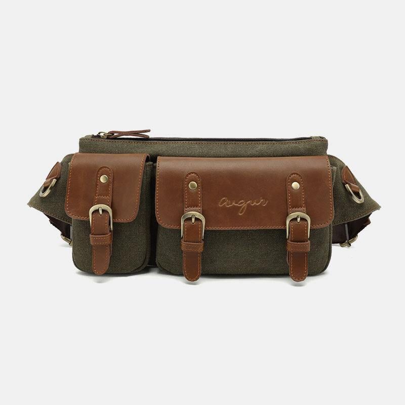 Herr Canvas Midjeväska Multifunktionell Hasp Pocket Outdoor Casual Chest Bag Axelväska