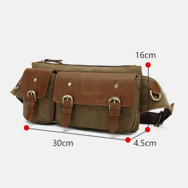 Herr Canvas Midjeväska Multifunktionell Hasp Pocket Outdoor Casual Chest Bag Axelväska