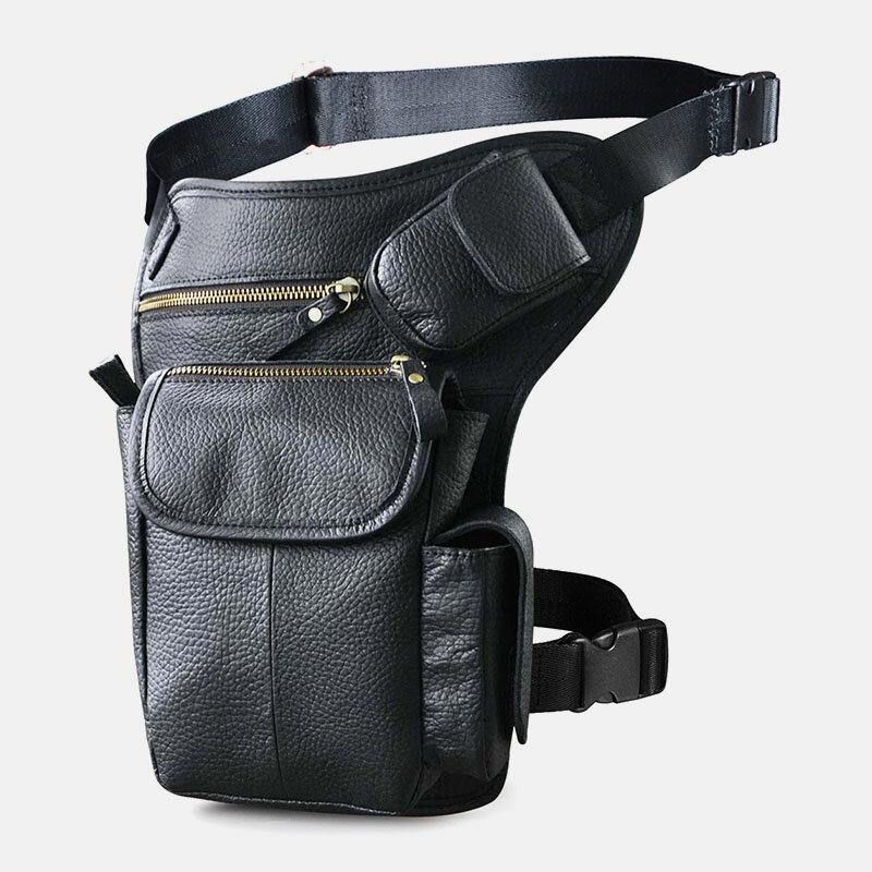 Män Äkta Läder Multi-Carry Retro 7-Tums Telefonkamera Utomhus Midjeväska Crossbody-Väska