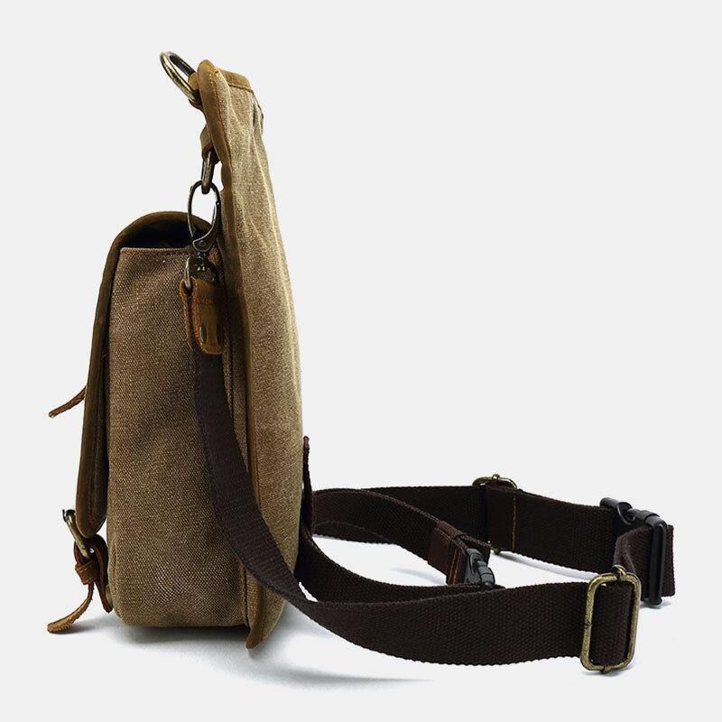 Män Äkta Läder Och Canvas Cykling Utomhus Sport Benväska Midjeväska Crossbody Väska