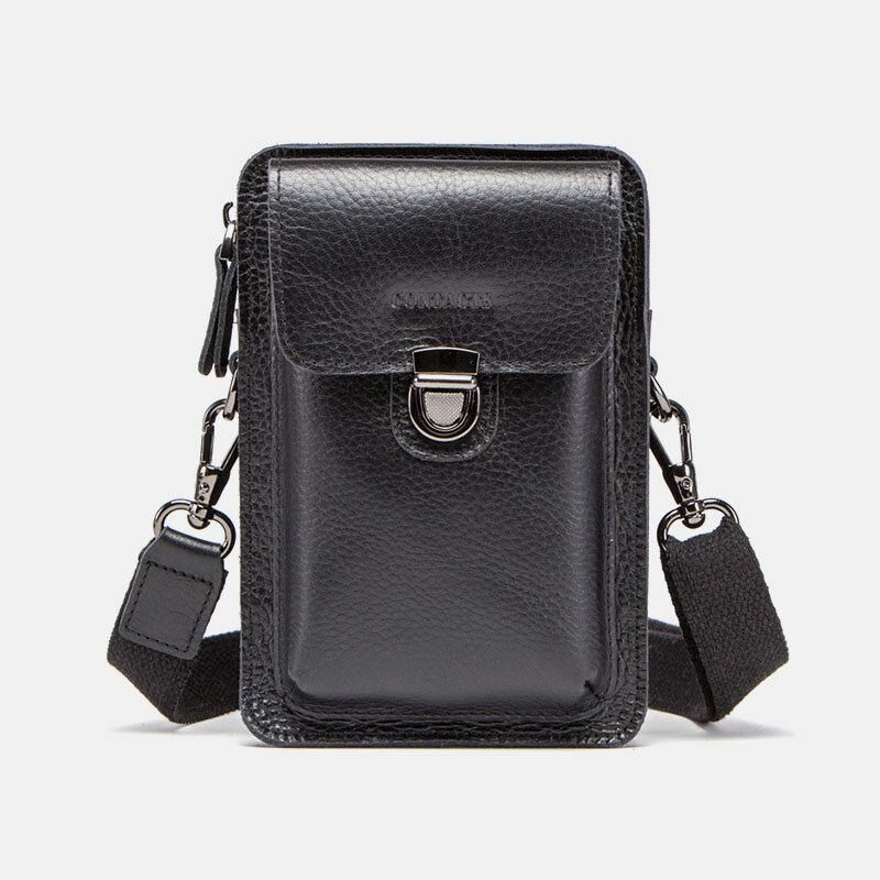 Män Äkta Läder Retro Casual Outdoor Multi-Carry Telefonväska Crossbody-Väska Midjeväska För 5.8 Tums Telefon