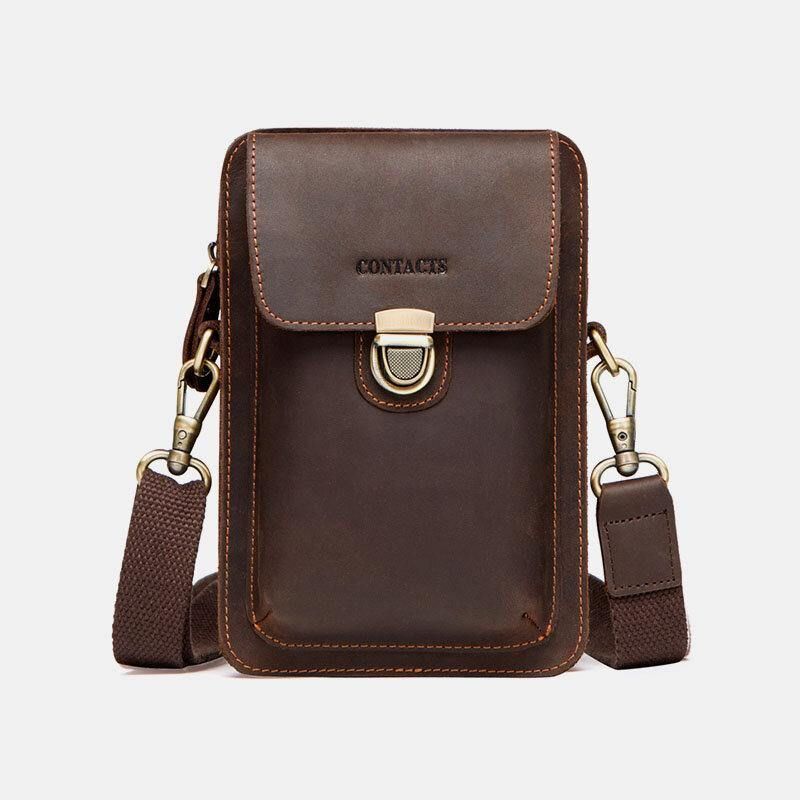 Män Äkta Läder Retro Casual Outdoor Multi-Carry Telefonväska Crossbody-Väska Midjeväska För 5.8 Tums Telefon