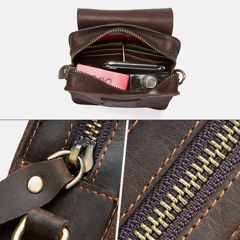 Män Äkta Läder Retro Casual Outdoor Multi-Carry Telefonväska Crossbody-Väska Midjeväska För 5.8 Tums Telefon