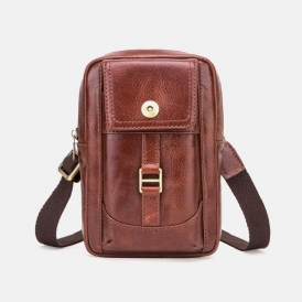 Män Äkta Läder Retro Mode 5.8 Tums Telefonväska Multi-Carry Crossbody Väska Midjeväska