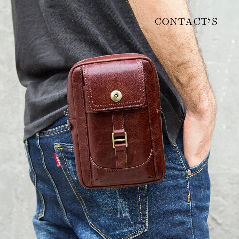 Män Äkta Läder Retro Mode 5.8 Tums Telefonväska Multi-Carry Crossbody Väska Midjeväska