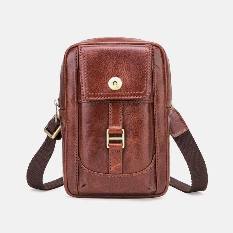 Män Äkta Läder Retro Mode 5.8 Tums Telefonväska Multi-Carry Crossbody Väska Midjeväska