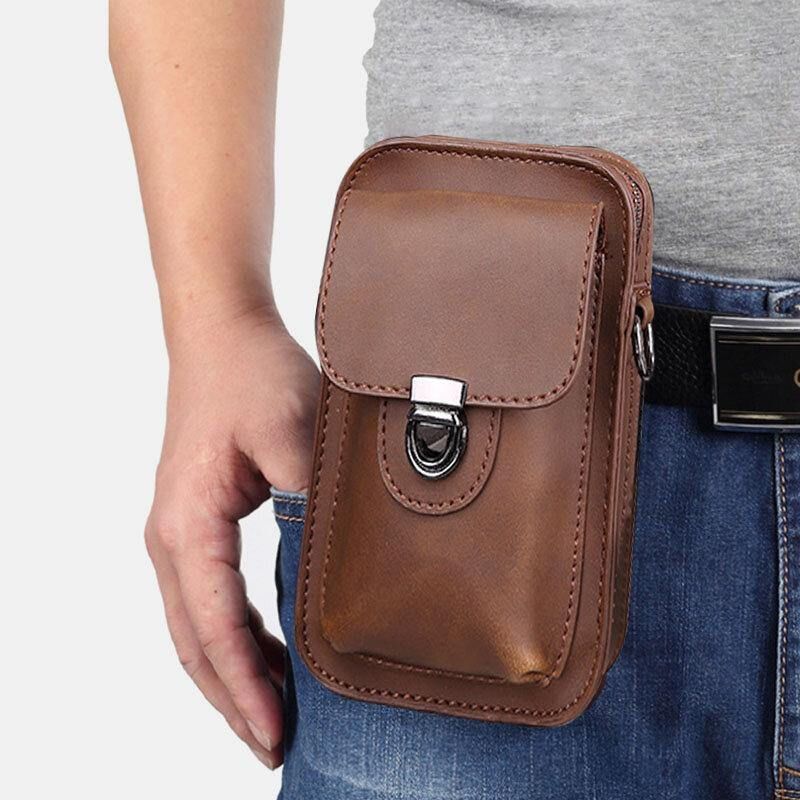 Män Konstläder Mini Casual Multi-Carry Midja Hängande 6.3 Tums Telefonväska Axelväska Crossbody-Väska Med Bältesögla