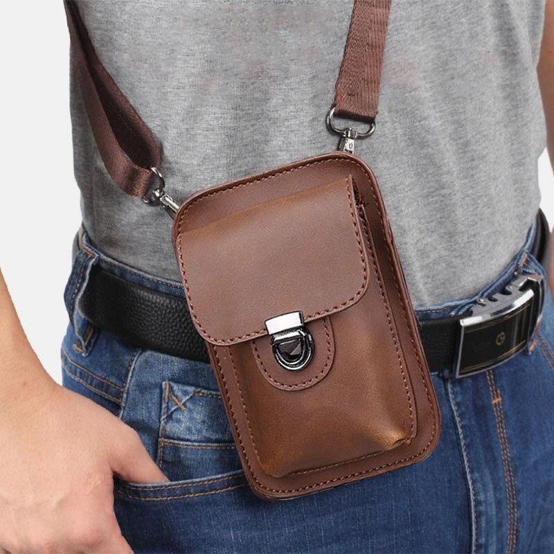 Män Konstläder Mini Casual Multi-Carry Midja Hängande 6.3 Tums Telefonväska Axelväska Crossbody-Väska Med Bältesögla