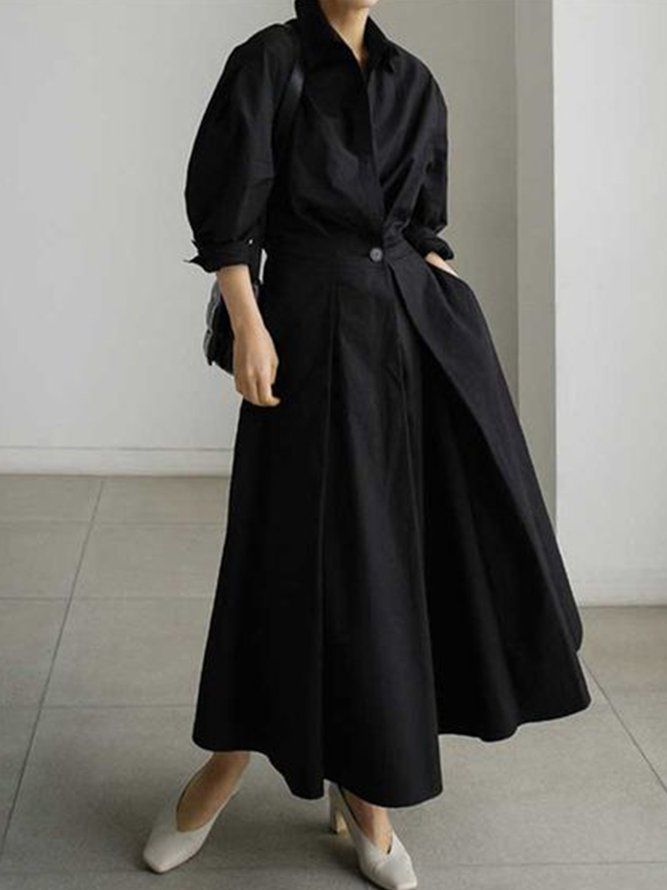 Elegant Pendlingsskjorta Med Krage Plain Pockets Dress