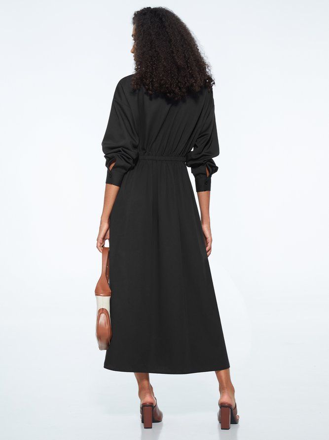 Elegant Pendlingsskjorta Med Krage Plain Pockets Dress