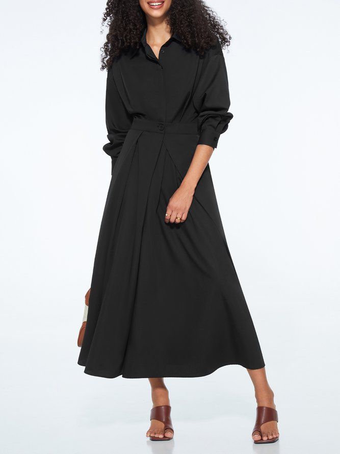 Elegant Pendlingsskjorta Med Krage Plain Pockets Dress