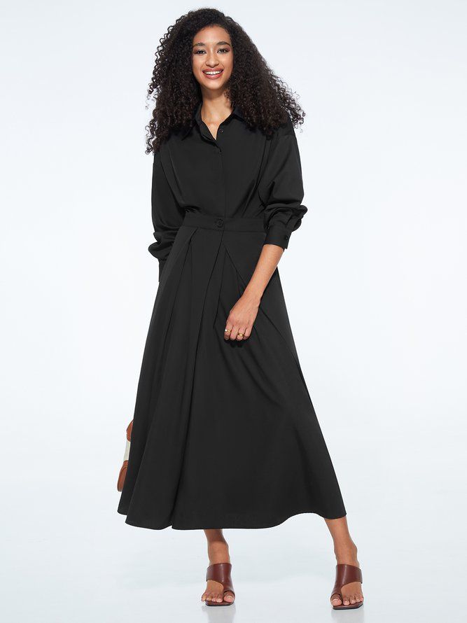 Elegant Pendlingsskjorta Med Krage Plain Pockets Dress