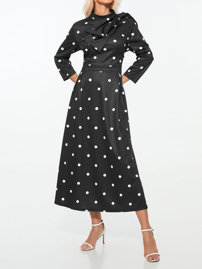 Polka Dots Regular Fit High Elasticity X-Line Stand Collar Eleganta Klänningar