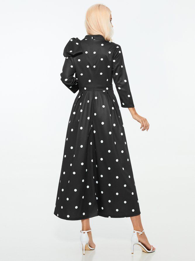 Polka Dots Regular Fit High Elasticity X-Line Stand Collar Eleganta Klänningar