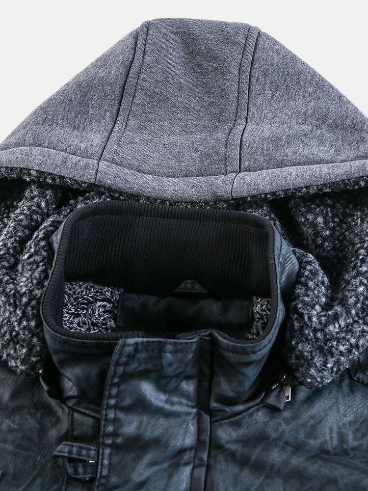 Hooded Pocket Pu-Läder Motorcykeljacka För Män