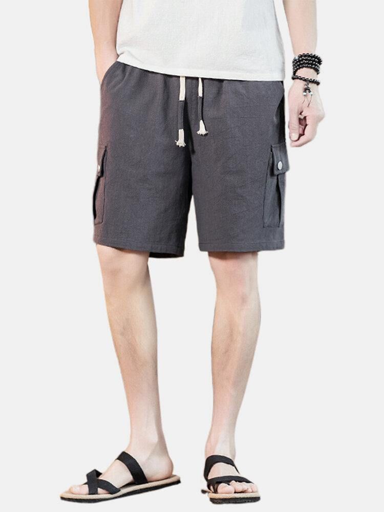 4 Färger Mäns Enfärgade Dragsko Casual Shorts Med Ficka