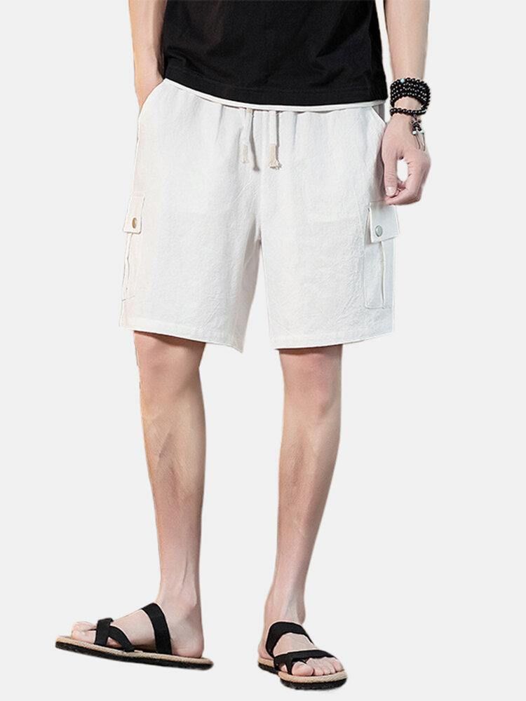 4 Färger Mäns Enfärgade Dragsko Casual Shorts Med Ficka