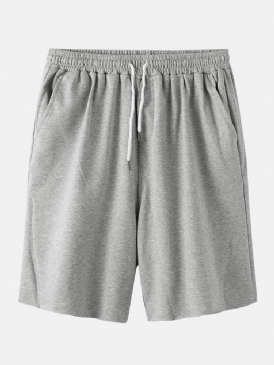 Bomull Herr Enfärgad Pocket Dragsko Overall Lösa Shorts