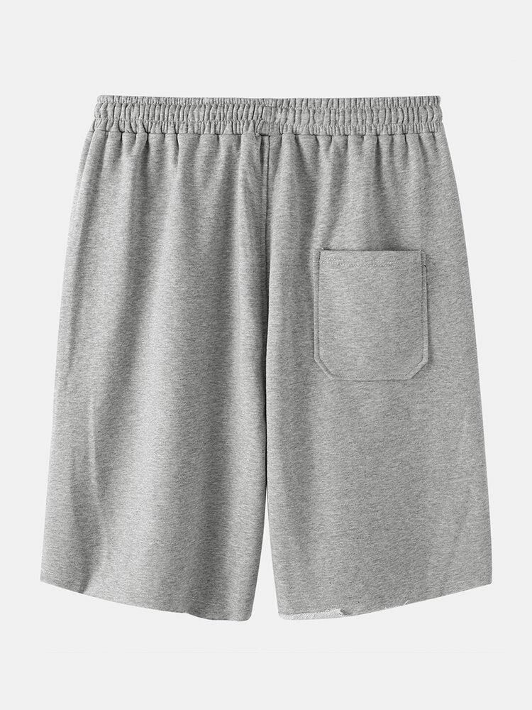 Bomull Herr Enfärgad Pocket Dragsko Overall Lösa Shorts