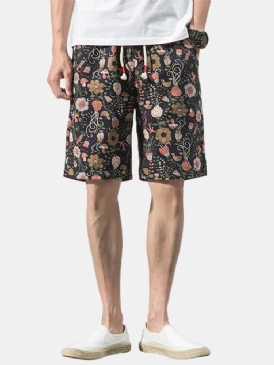 Bomull Mäns Blommönster Pocket Dragsko Casual Shorts