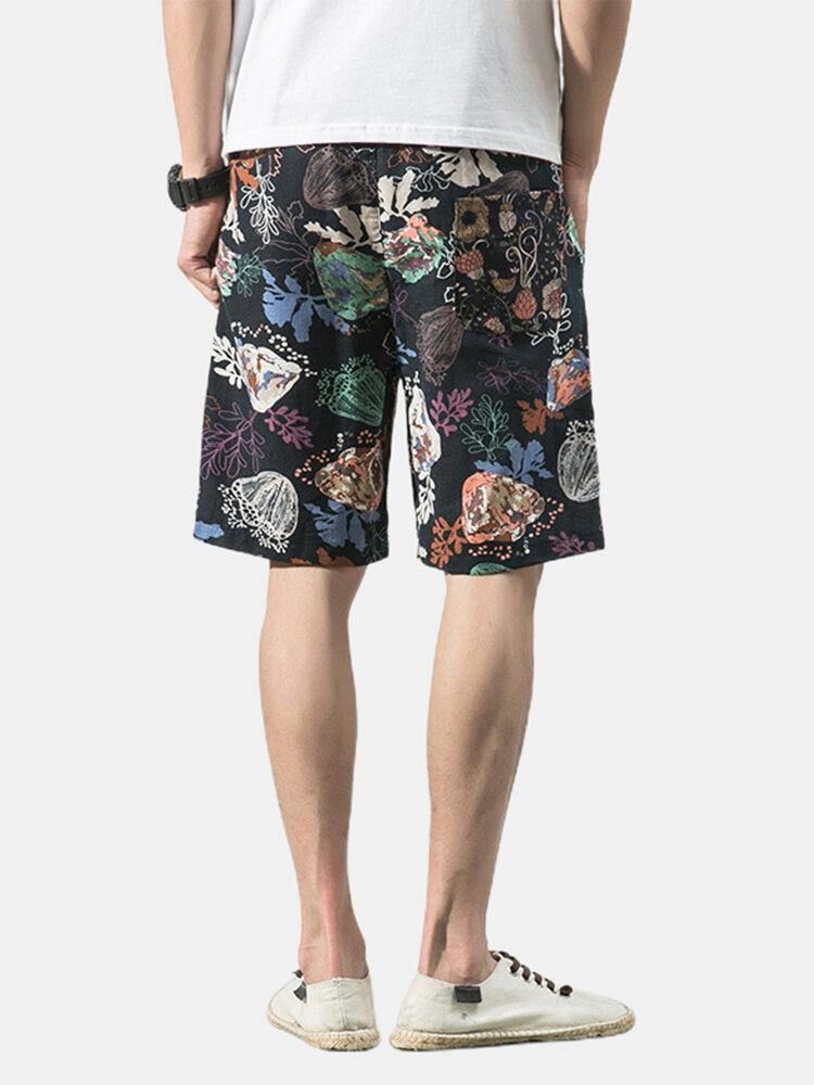 Bomull Mäns Blommönster Pocket Dragsko Casual Shorts