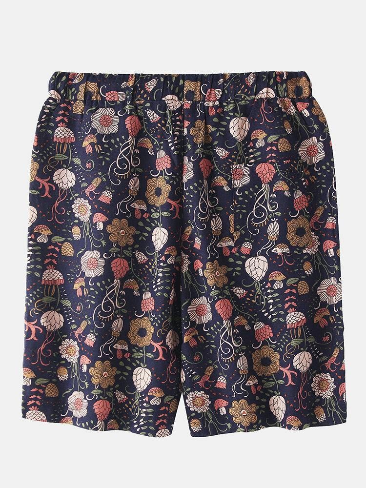 Bomull Mäns Blommönster Pocket Dragsko Casual Shorts